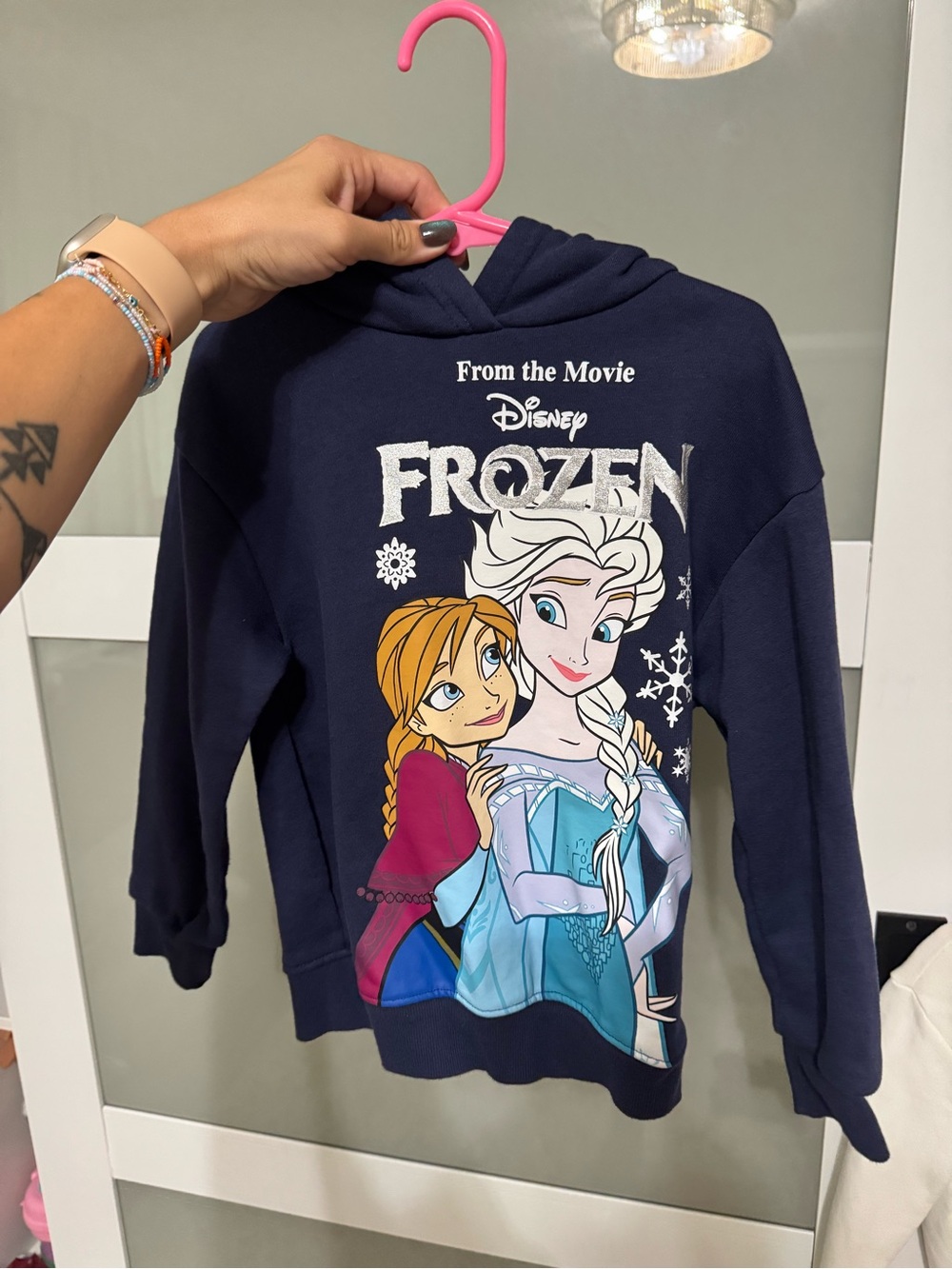 Disney Navy Frozen Hooded Sweatshirt with Elsa & Anna Graphic 5-6T